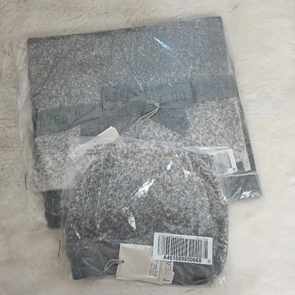 Barefoot Dreams CozyChic Lite Confetti Scarf Beanie Set Smokey Green Gray NWT